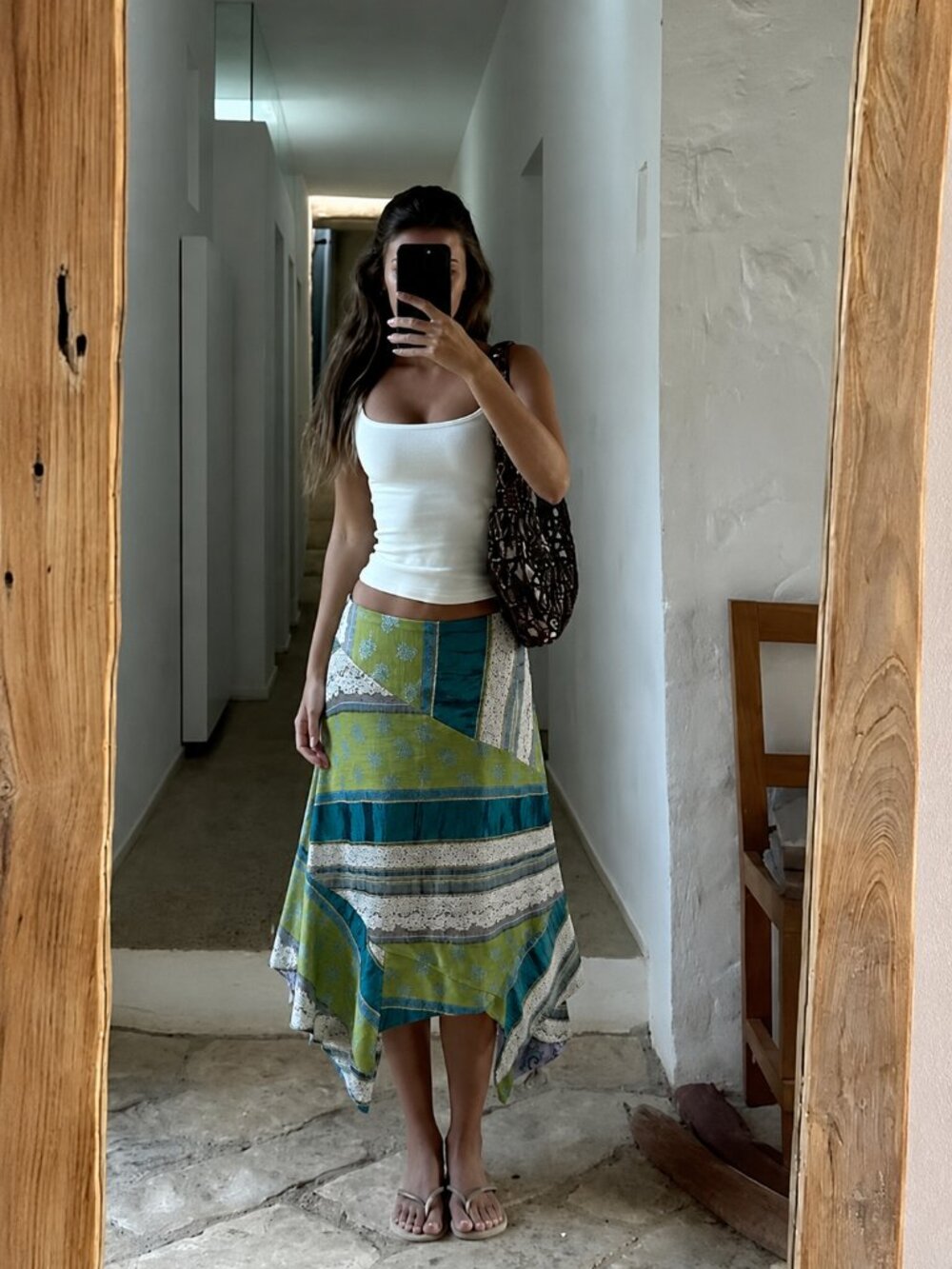 Y2K Myco Anna Asymmetrical Patchwork Midi Skirt Satin Semi-Formal